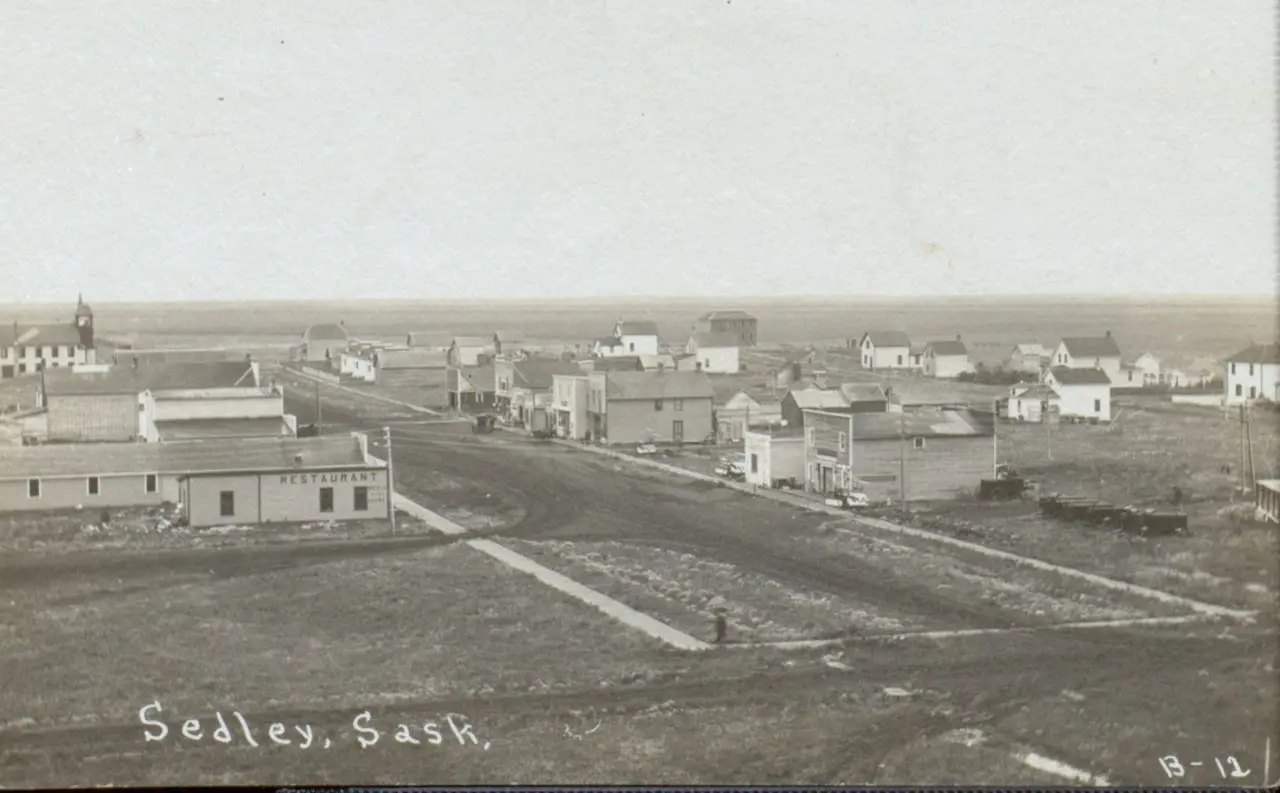Overlooking the town and main street, about 1915